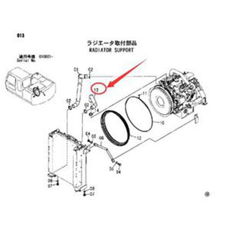 Water Radiator Hose 4456330 for Hitachi ZX110 ZX120 ZX125US ZX130H ZX135UR ZAXIS135US ZAXIS135US-E ZAXIS135USK